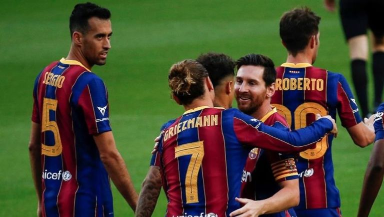 Jugadores de Barcelona durante un partido amistoso 