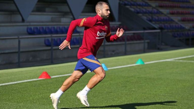 Jordi Alba durante un entrenamiento con el Barcelona 