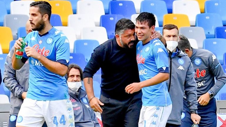 Gattuso y Lozano en un partido del Napoli