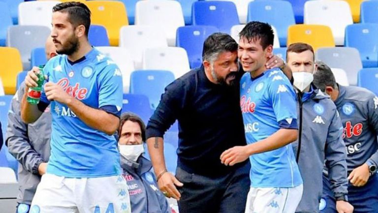 Gattuso y Lozano en un partido del Napoli 