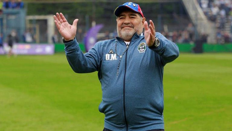 Diego Armando Maradona tras un duelo de la Liga de Argentina 