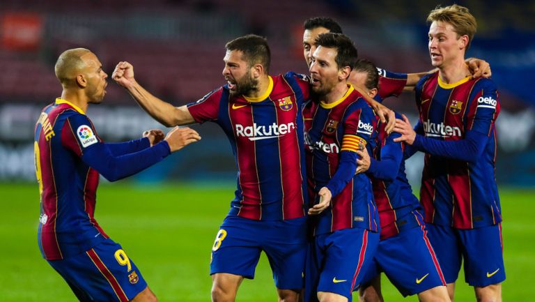 Jugadores del Barcelona festejan un gol en LaLiga 
